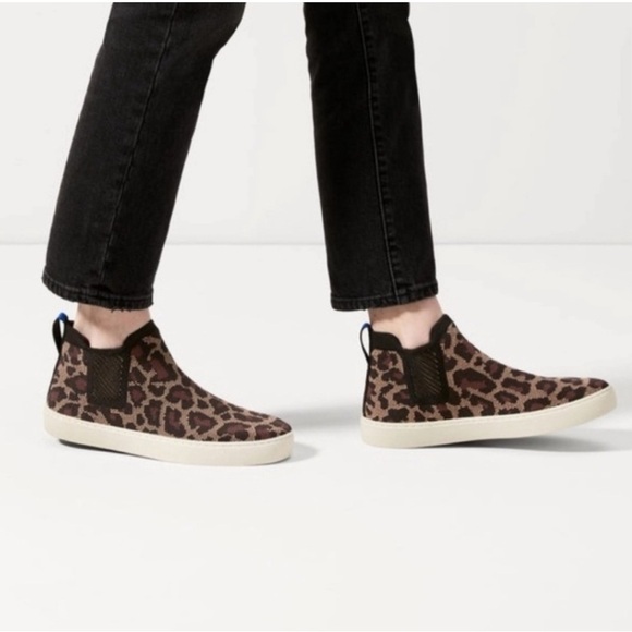 Rothy’s Chelsea Wildcat Leopard Cheetah Sneakers 9.5 Animal Print Shoes - Picture 1 of 13